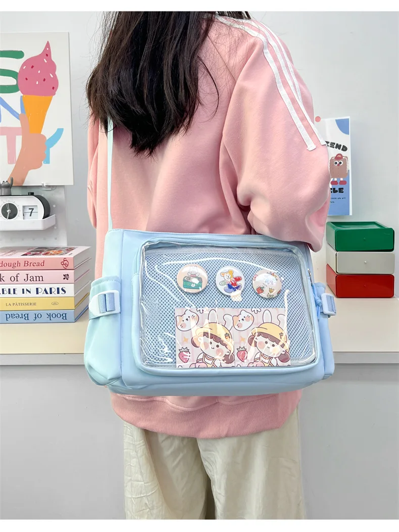 Preppy Style Candy Colour Cute Shoulder Bag Anime Expo Transparent Badge Display Messenger Bag Women Doll Itabag Crossbody Bag