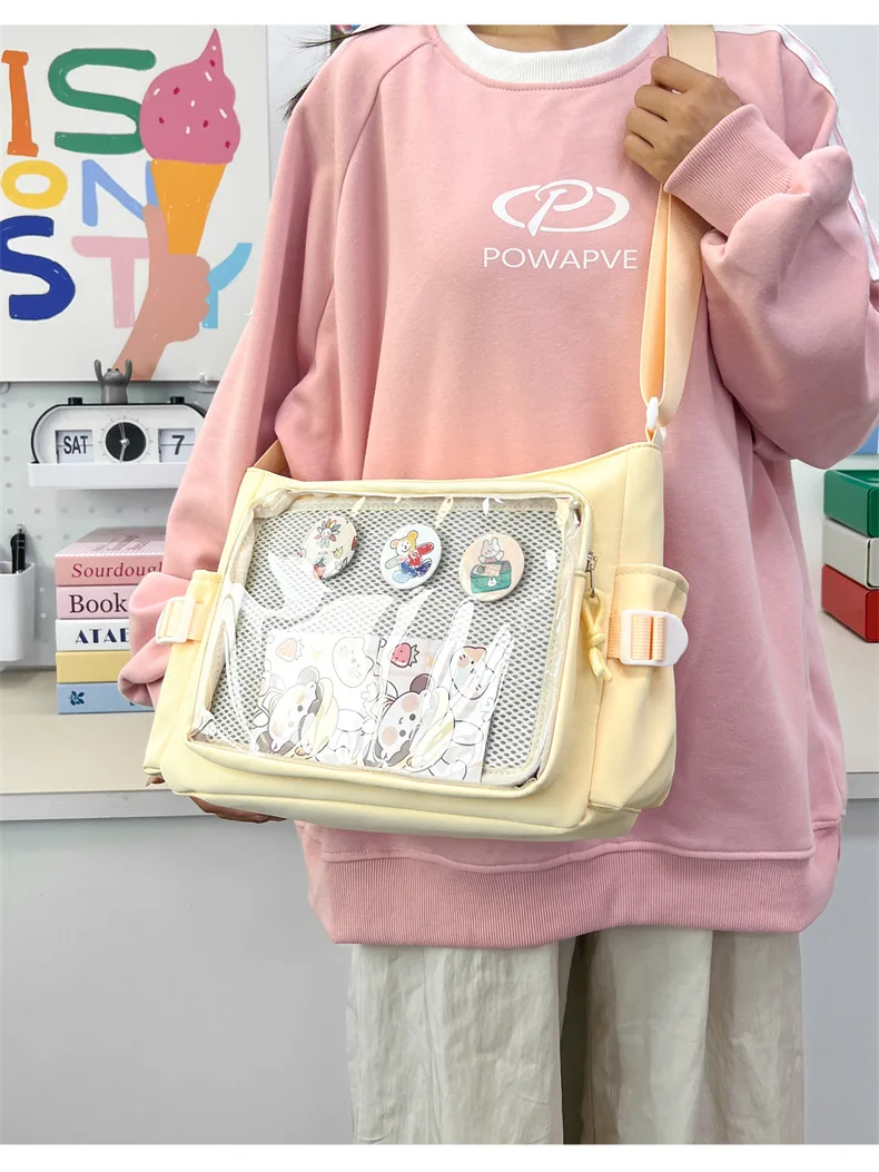 Preppy Style Candy Colour Cute Shoulder Bag Anime Expo Transparent Badge Display Messenger Bag Women Doll Itabag Crossbody Bag