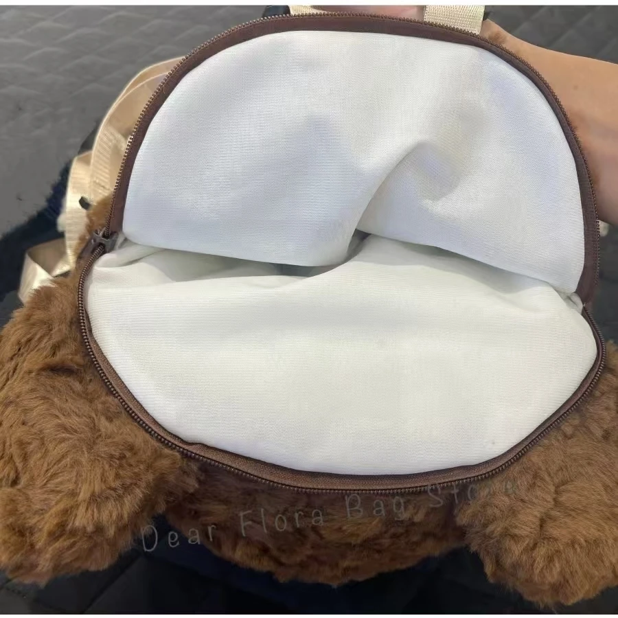 Y2k Cute Plush Brown Bear Backpack Kawaii Soft Animal Knapsack High Quality Lolita Furry Shoulder Bag Fashion Girl Birthday Gift