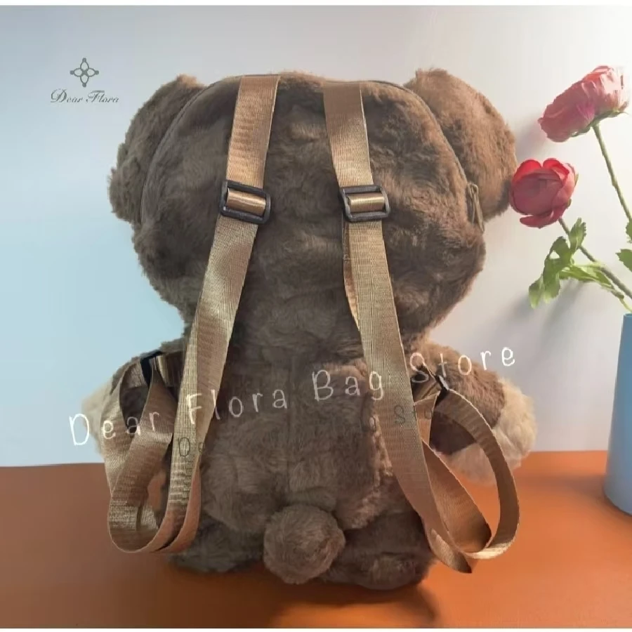 Y2k Cute Plush Brown Bear Backpack Kawaii Soft Animal Knapsack High Quality Lolita Furry Shoulder Bag Fashion Girl Birthday Gift