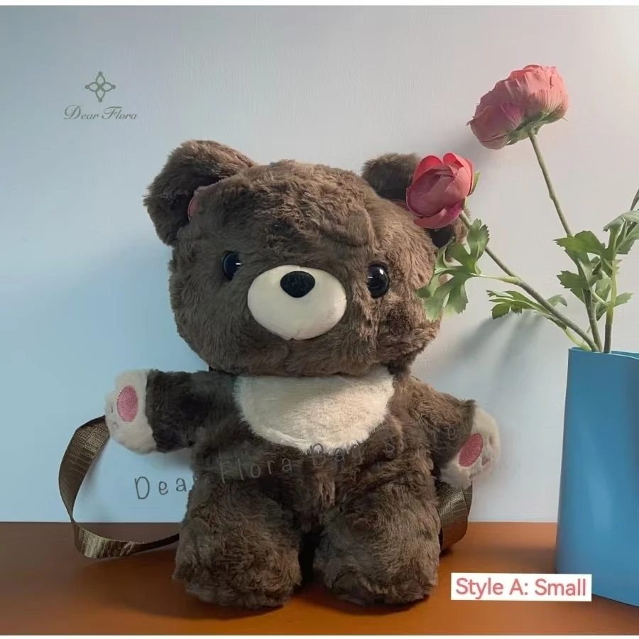 Y2k Cute Plush Brown Bear Backpack Kawaii Soft Animal Knapsack High Quality Lolita Furry Shoulder Bag Fashion Girl Birthday Gift