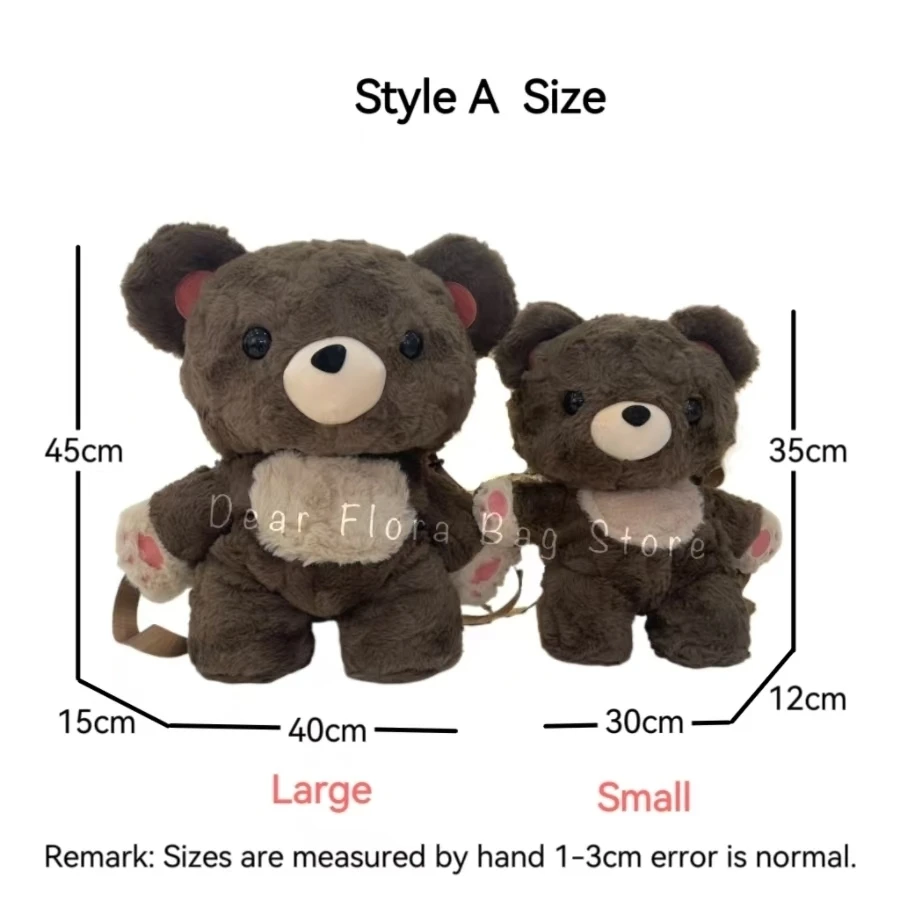 Y2k Cute Plush Brown Bear Backpack Kawaii Soft Animal Knapsack High Quality Lolita Furry Shoulder Bag Fashion Girl Birthday Gift