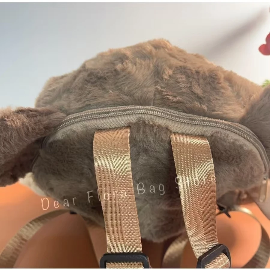 Y2k Cute Plush Brown Bear Backpack Kawaii Soft Animal Knapsack High Quality Lolita Furry Shoulder Bag Fashion Girl Birthday Gift