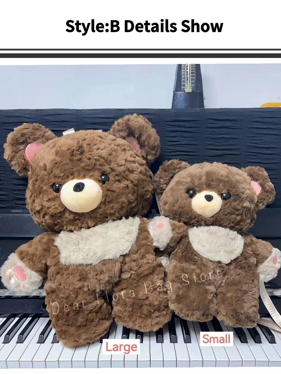 Y2k Cute Plush Brown Bear Backpack Kawaii Soft Animal Knapsack High Quality Lolita Furry Shoulder Bag Fashion Girl Birthday Gift