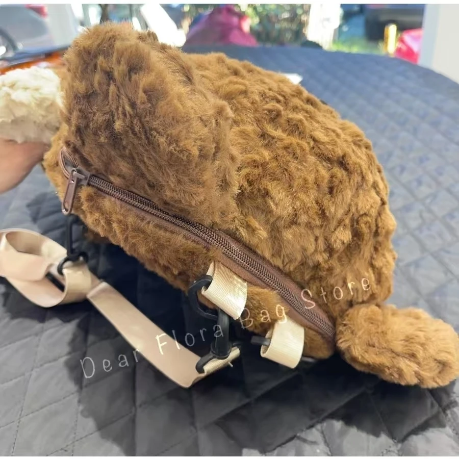 Y2k Cute Plush Brown Bear Backpack Kawaii Soft Animal Knapsack High Quality Lolita Furry Shoulder Bag Fashion Girl Birthday Gift