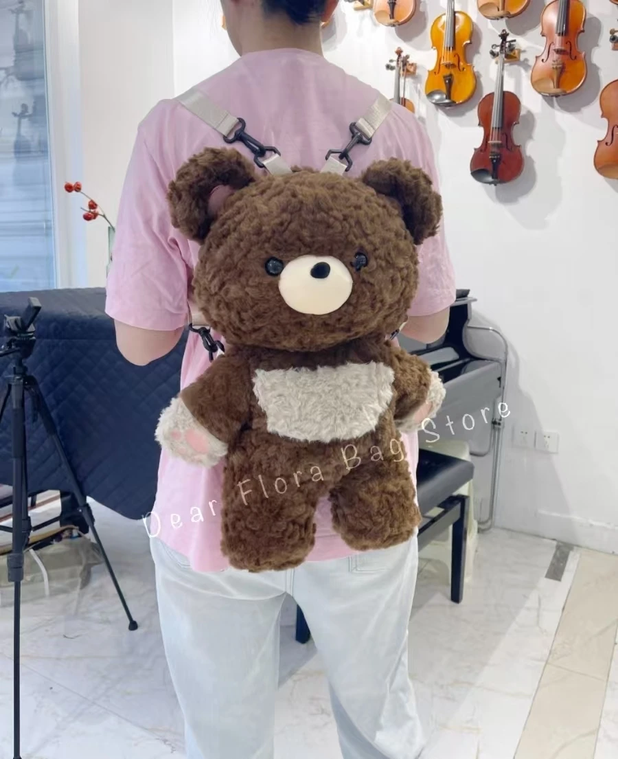 Y2k Cute Plush Brown Bear Backpack Kawaii Soft Animal Knapsack High Quality Lolita Furry Shoulder Bag Fashion Girl Birthday Gift