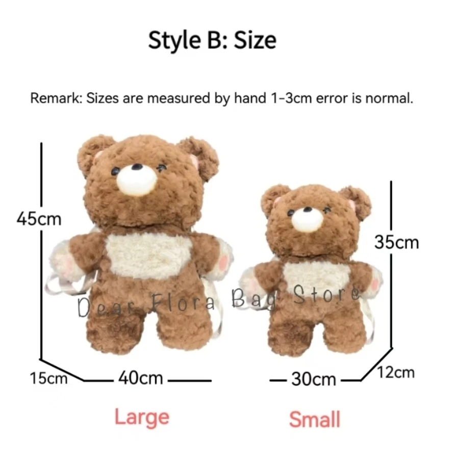 Y2k Cute Plush Brown Bear Backpack Kawaii Soft Animal Knapsack High Quality Lolita Furry Shoulder Bag Fashion Girl Birthday Gift