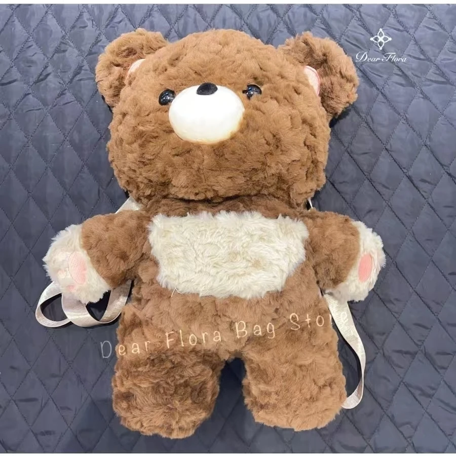 Y2k Cute Plush Brown Bear Backpack Kawaii Soft Animal Knapsack High Quality Lolita Furry Shoulder Bag Fashion Girl Birthday Gift