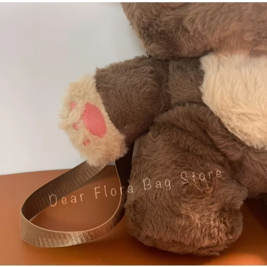 Y2k Cute Plush Brown Bear Backpack Kawaii Soft Animal Knapsack High Quality Lolita Furry Shoulder Bag Fashion Girl Birthday Gift