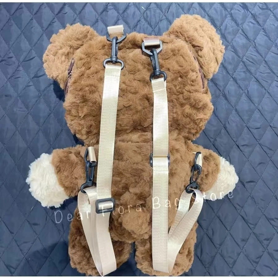 Y2k Cute Plush Brown Bear Backpack Kawaii Soft Animal Knapsack High Quality Lolita Furry Shoulder Bag Fashion Girl Birthday Gift