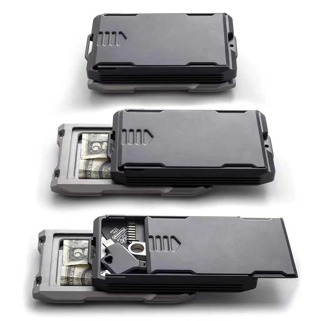 Mitifunction Aluminum Alloy Wallets Men Money Credit Card Key Accessories Holder Slim Storage Organizer Purses Black Wallet Gift