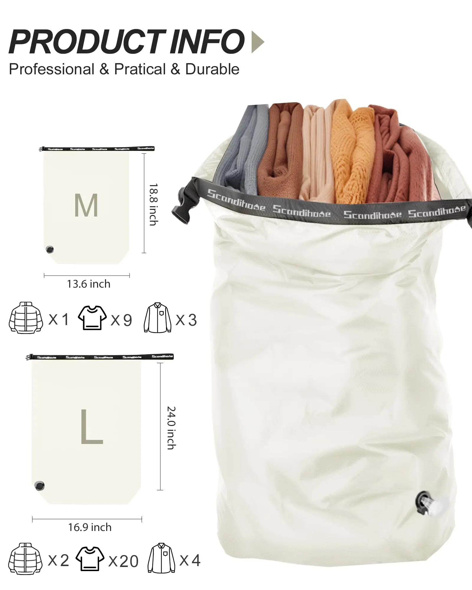 Travel Storage Bag Compression Sack Waterproof No Pump Vacuum Bag Clothes Organizer Space Saving Pouch for Backpacking Gym