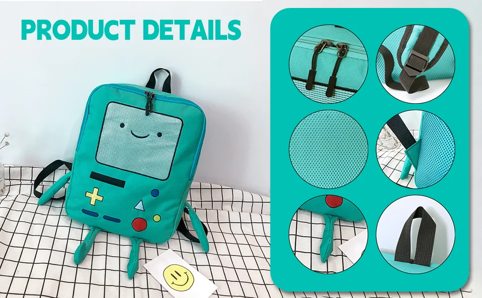 Cartoon Robot Travel Laptop Cute Backpack Blue PU Robot Animal Finn Jake Adventure Trip Backpack Water Resistant College Bag