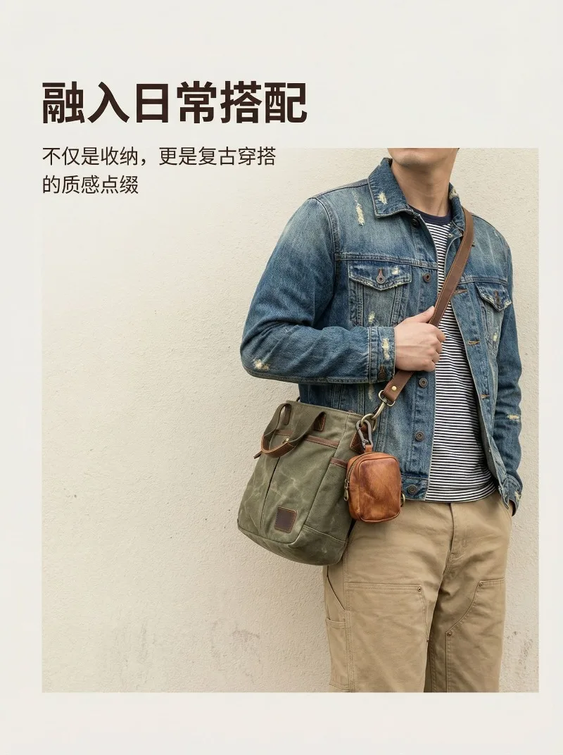 Men's Coin Purse, Genuine Leather Mini Coin Wallet Zipper Pocket with Back Belt Loop, Lightweight Keychain Pouch for Men