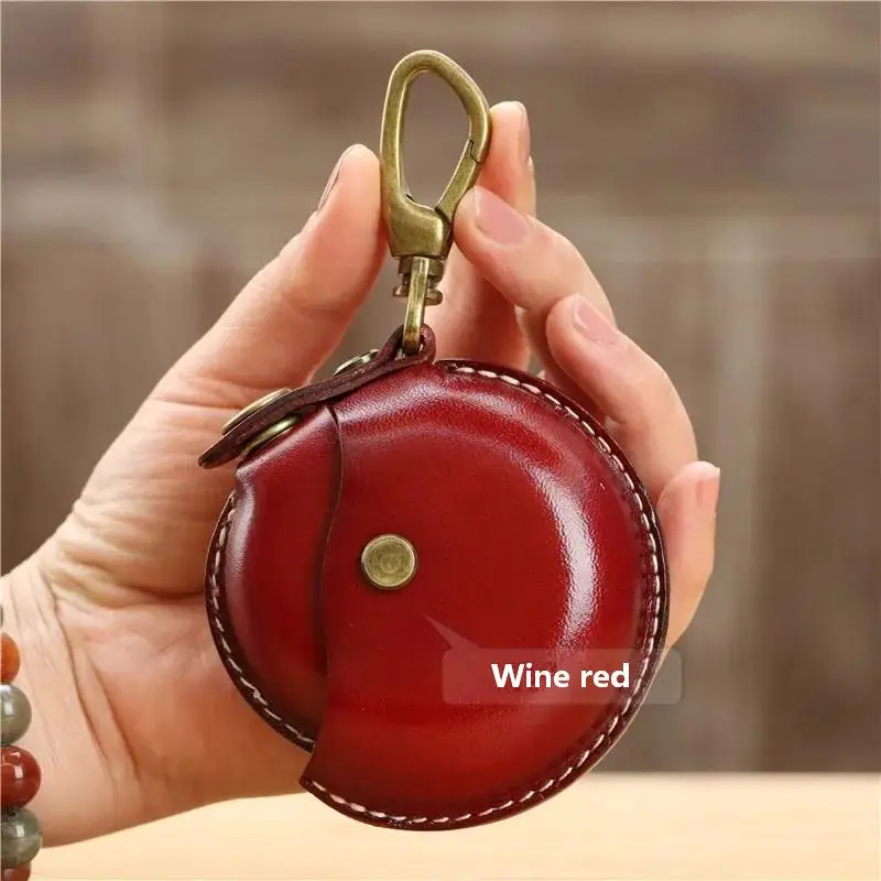 Handcrafted Storage Bags, Genuine Leather Small Round Bags, Portable and Creative Bluetooth Earphone Cases, High-End Gift Boxes,