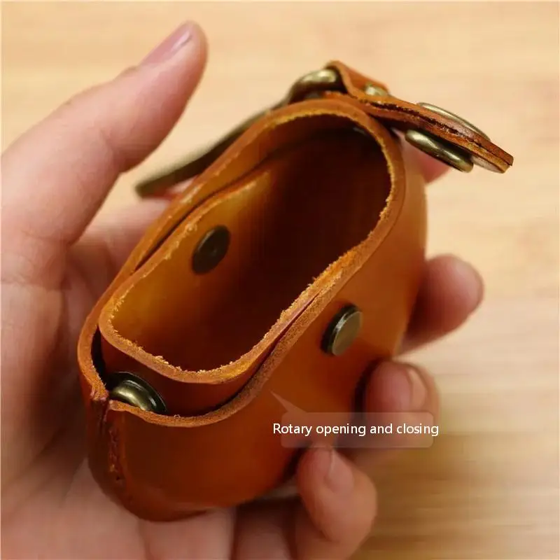 Handcrafted Storage Bags, Genuine Leather Small Round Bags, Portable and Creative Bluetooth Earphone Cases, High-End Gift Boxes,