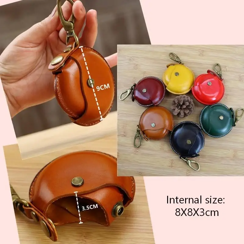 Handcrafted Storage Bags, Genuine Leather Small Round Bags, Portable and Creative Bluetooth Earphone Cases, High-End Gift Boxes,
