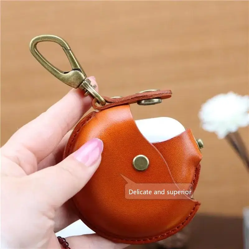Handcrafted Storage Bags, Genuine Leather Small Round Bags, Portable and Creative Bluetooth Earphone Cases, High-End Gift Boxes,