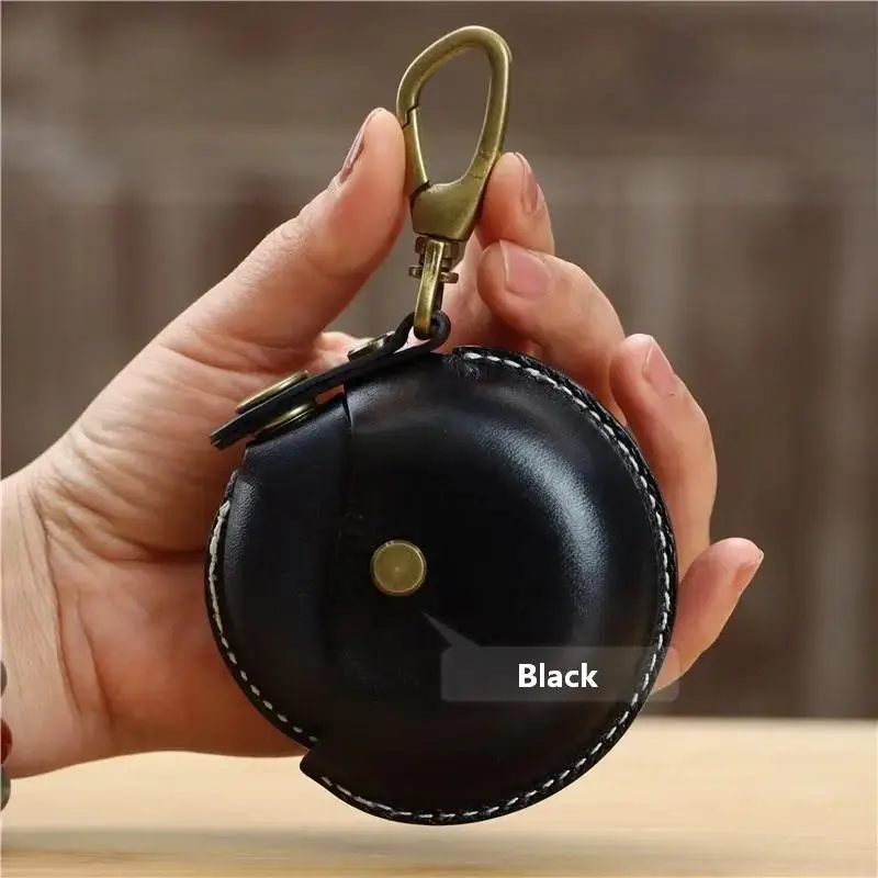 Handcrafted Storage Bags, Genuine Leather Small Round Bags, Portable and Creative Bluetooth Earphone Cases, High-End Gift Boxes,