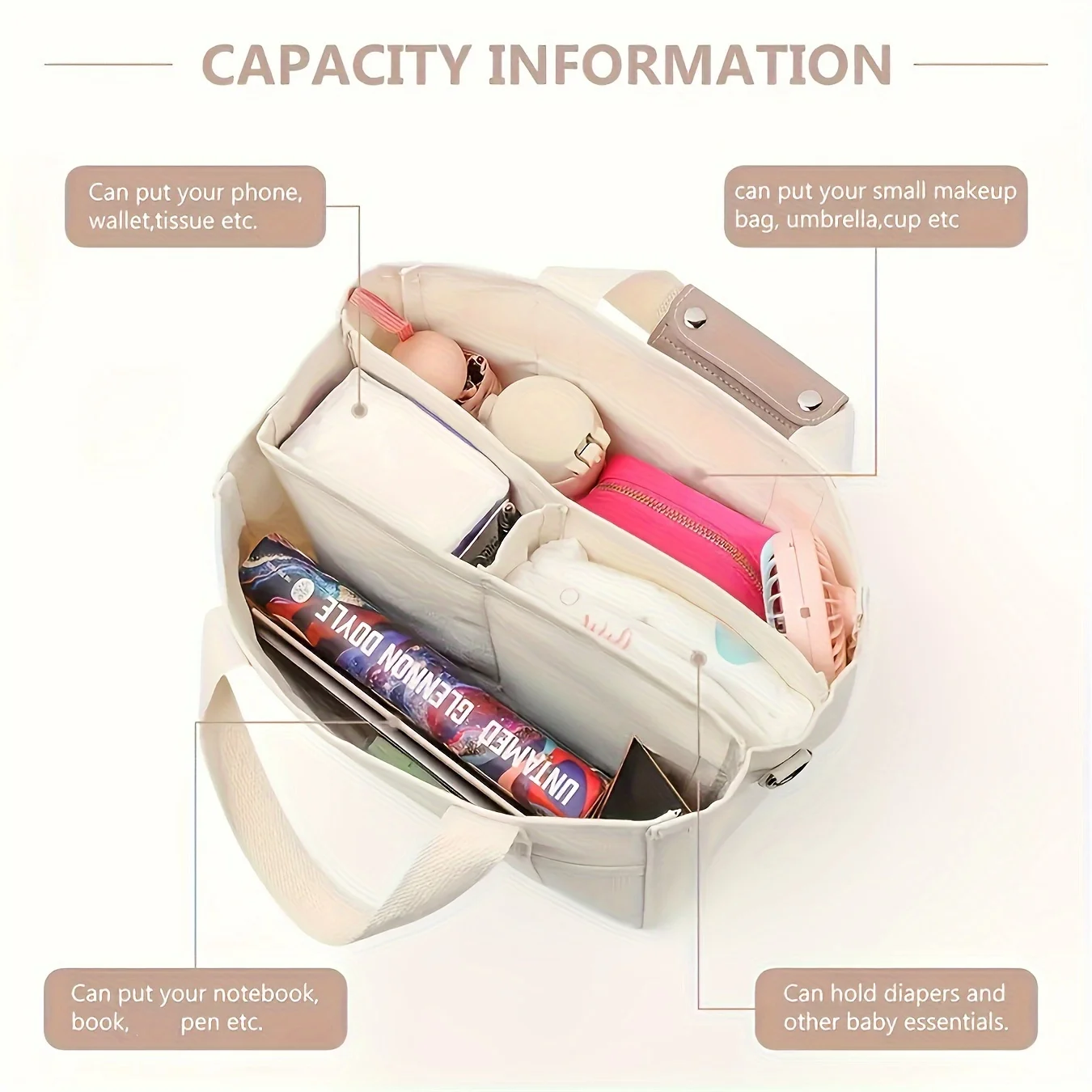 Fashionable White Women's Shoulder Bag, Large Capacity Handbag, Multifunctional Multi Compartment Storage Bags