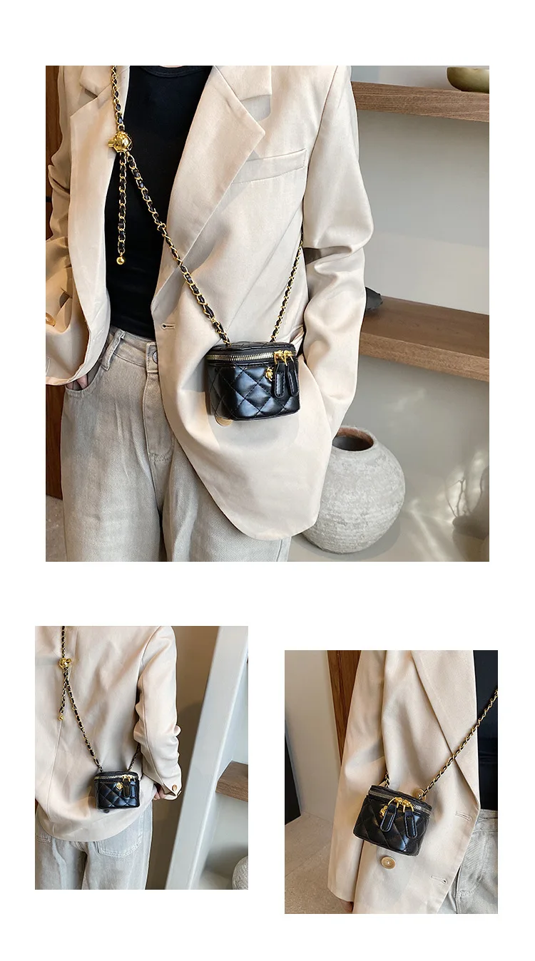 Lingge Chain Mini Shoulder Bag Women's Chain Handbag Retro Commuting Decoration Lipstick Crossbody Bag Dinner Bag Purse