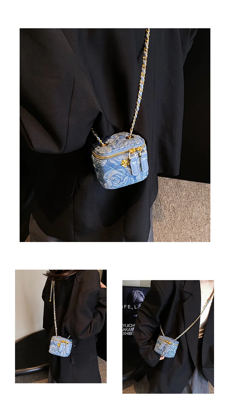 Lingge Chain Mini Shoulder Bag Women's Chain Handbag Retro Commuting Decoration Lipstick Crossbody Bag Dinner Bag Purse