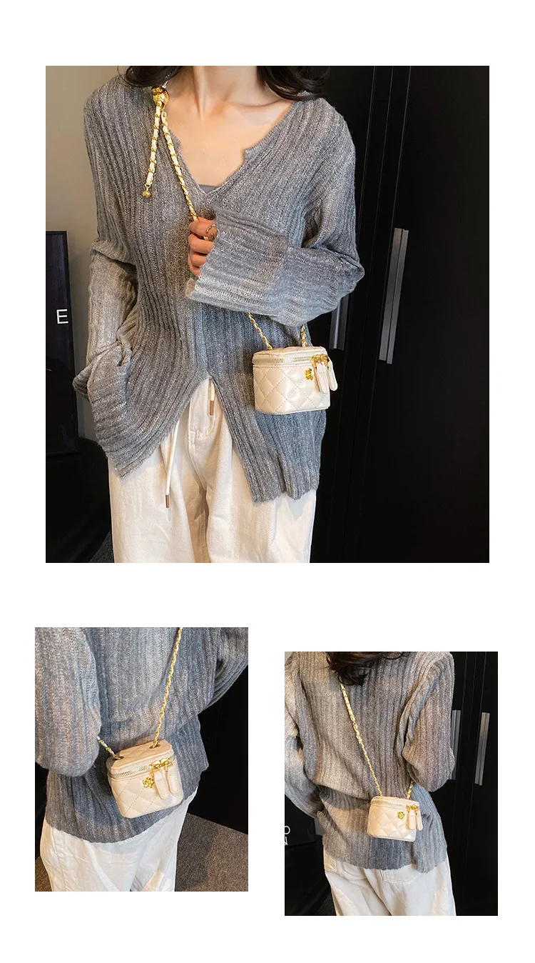 Lingge Chain Mini Shoulder Bag Women's Chain Handbag Retro Commuting Decoration Lipstick Crossbody Bag Dinner Bag Purse