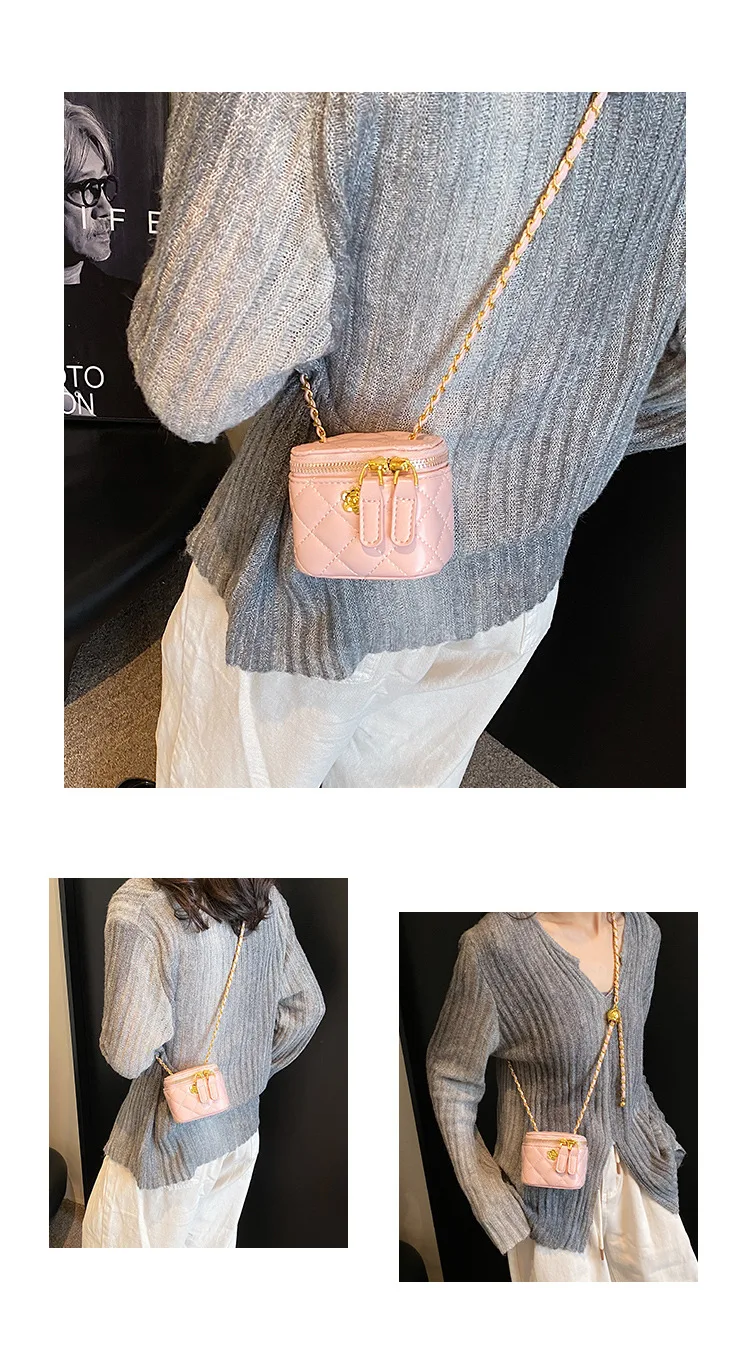 Lingge Chain Mini Shoulder Bag Women's Chain Handbag Retro Commuting Decoration Lipstick Crossbody Bag Dinner Bag Purse