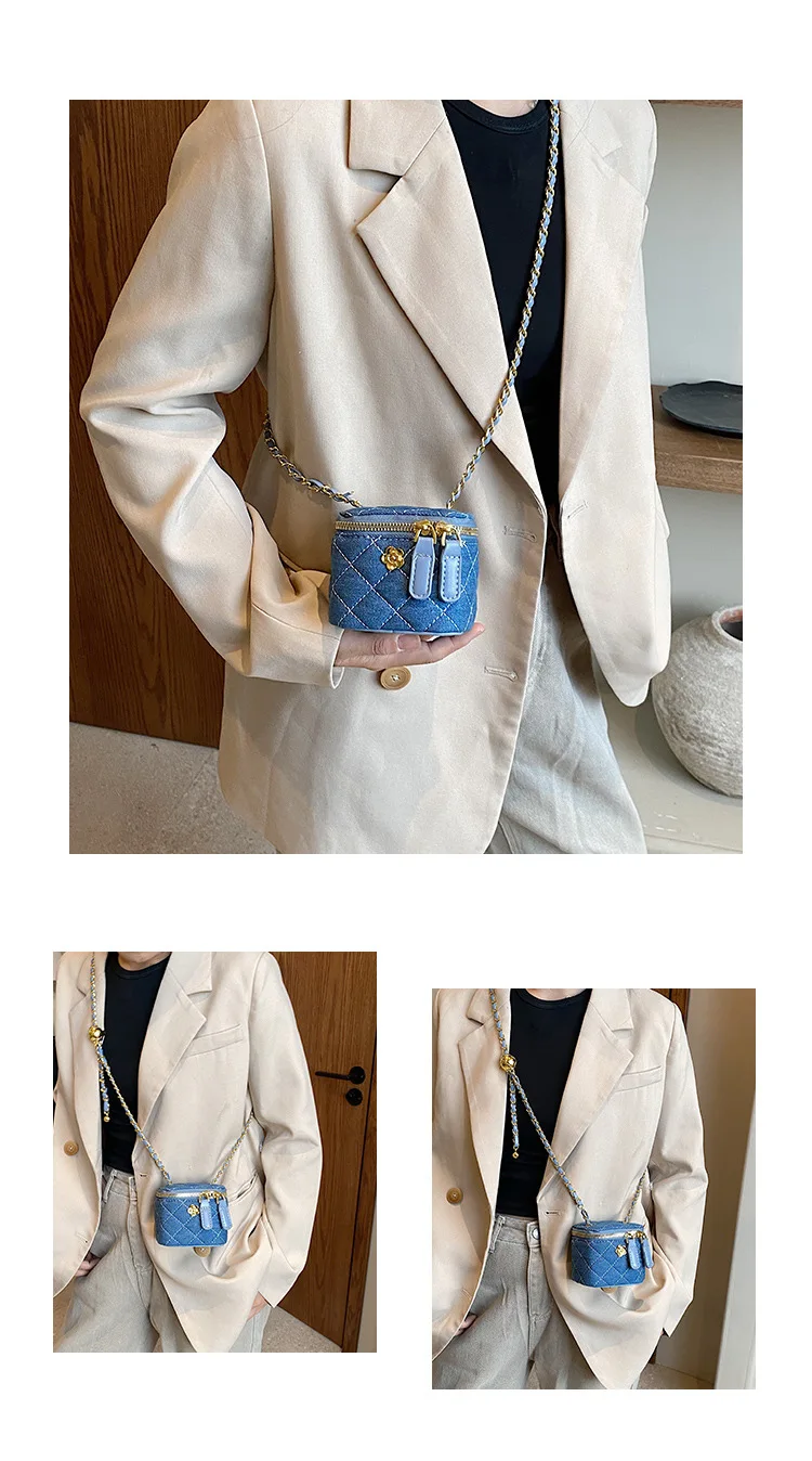 Lingge Chain Mini Shoulder Bag Women's Chain Handbag Retro Commuting Decoration Lipstick Crossbody Bag Dinner Bag Purse