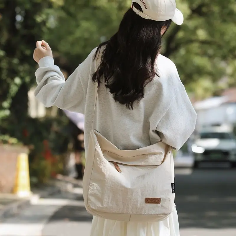 Nylon Handbag Shoulder Bag, Soft Hobo Crossbody Bag Ins Solid Color Messenger Bags for Women Daily Work Shopping Travel Outdoor
