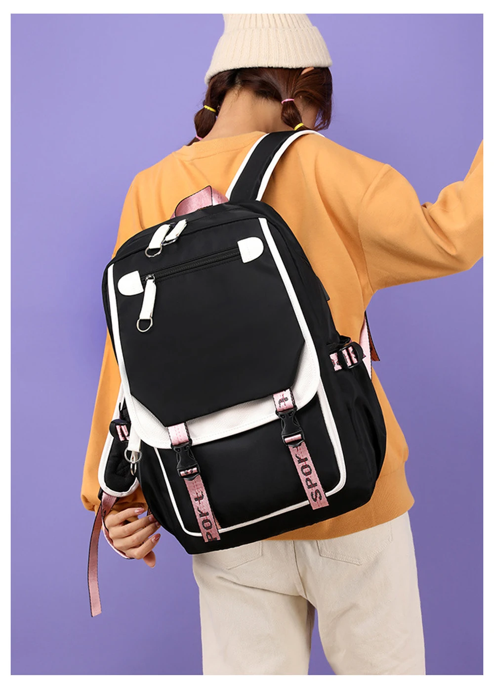 Teenager School Backpack for Students Daily Bagpack Backpacks for Girl Black Cat Cartoon School Bag with Pen Lunch Bags 3pcs/set