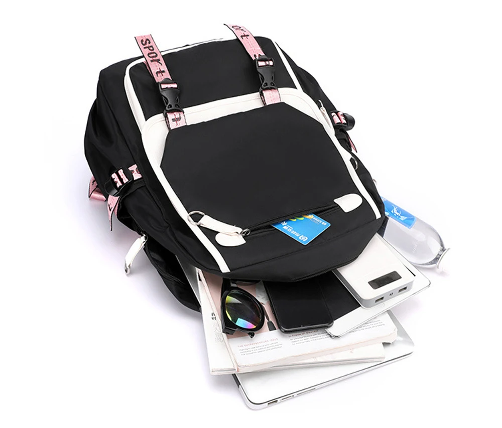 Teenager School Backpack for Students Daily Bagpack Backpacks for Girl Black Cat Cartoon School Bag with Pen Lunch Bags 3pcs/set