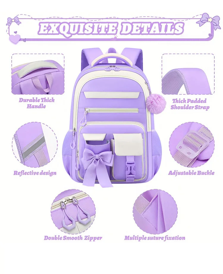 Cute Student Backpack 3pcs/set Primary Schoolbag Rabbits and Quicksand Kawaii Student Backpack Teenage Girls Handbag Rucksack