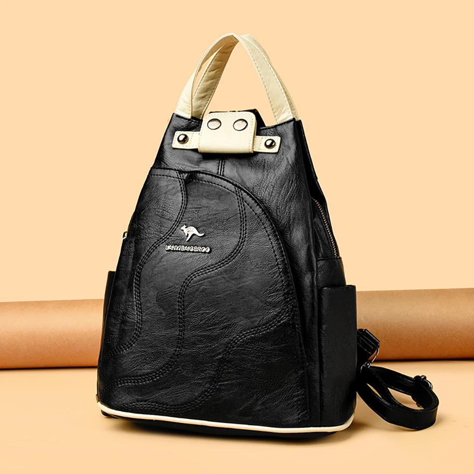 Solid Color Ladies Backpacks Luxury Designer High Quality PU Leather Ladies Anti Theft Backpack Fashion Womens Shoulder Bags Sac