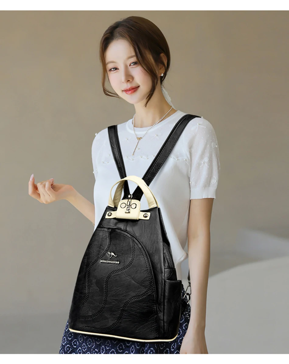 Solid Color Ladies Backpacks Luxury Designer High Quality PU Leather Ladies Anti Theft Backpack Fashion Womens Shoulder Bags Sac
