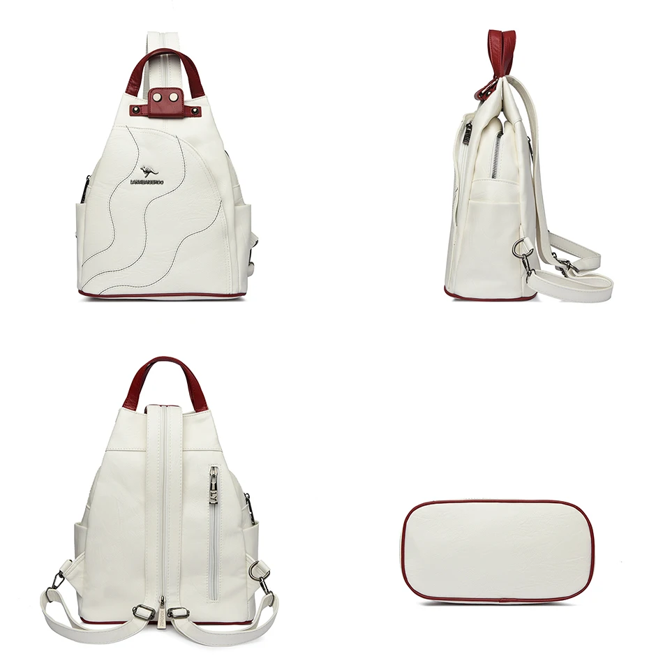 Solid Color Ladies Backpacks Luxury Designer High Quality PU Leather Ladies Anti Theft Backpack Fashion Womens Shoulder Bags Sac