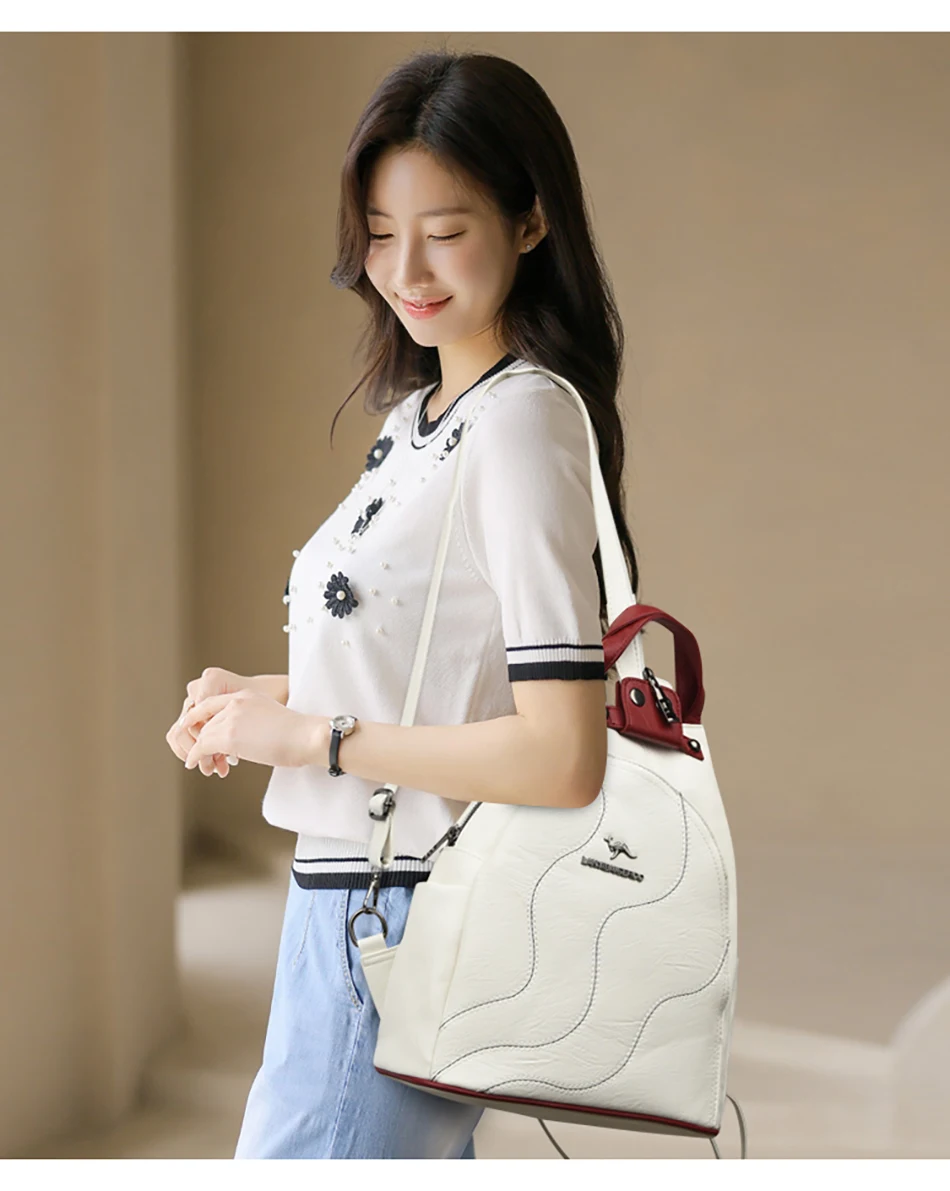 Solid Color Ladies Backpacks Luxury Designer High Quality PU Leather Ladies Anti Theft Backpack Fashion Womens Shoulder Bags Sac
