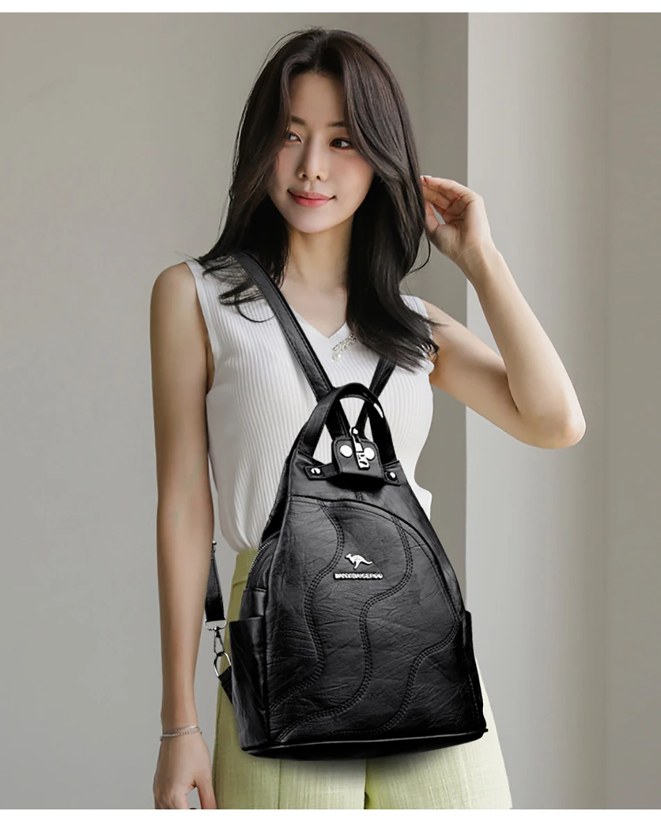 Solid Color Ladies Backpacks Luxury Designer High Quality PU Leather Ladies Anti Theft Backpack Fashion Womens Shoulder Bags Sac