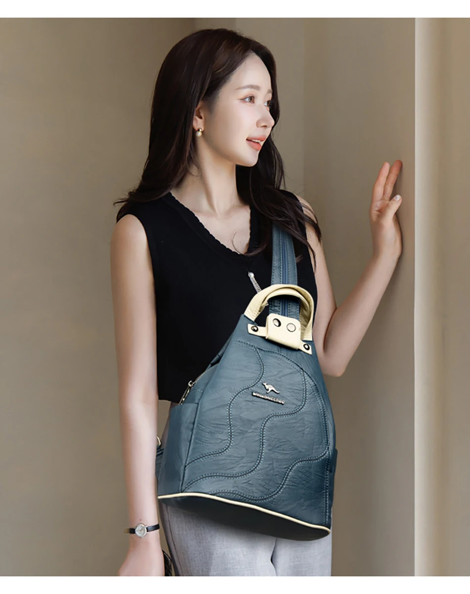 Solid Color Ladies Backpacks Luxury Designer High Quality PU Leather Ladies Anti Theft Backpack Fashion Womens Shoulder Bags Sac