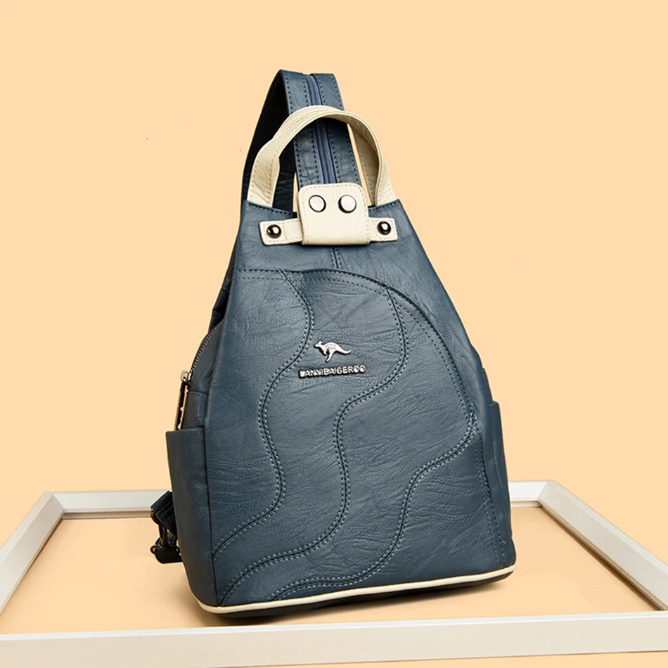 Solid Color Ladies Backpacks Luxury Designer High Quality PU Leather Ladies Anti Theft Backpack Fashion Womens Shoulder Bags Sac