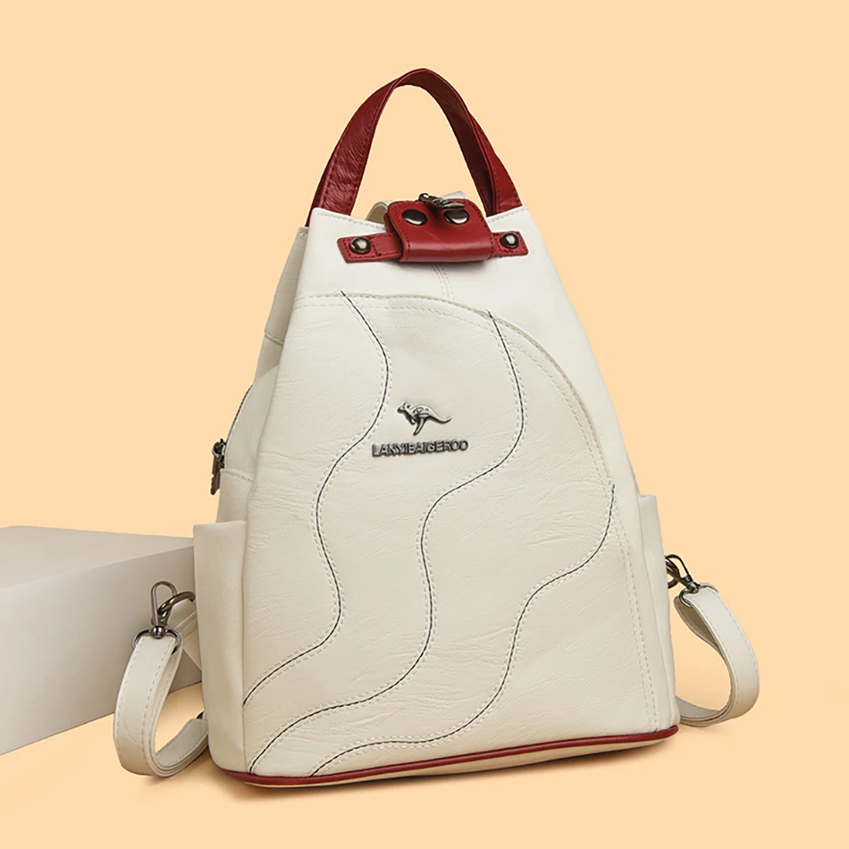 Solid Color Ladies Backpacks Luxury Designer High Quality PU Leather Ladies Anti Theft Backpack Fashion Womens Shoulder Bags Sac