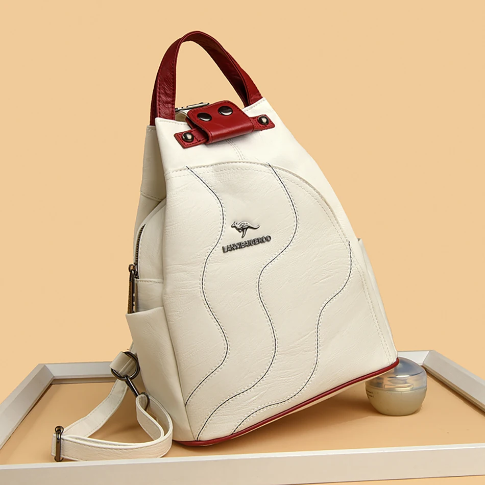 Solid Color Ladies Backpacks Luxury Designer High Quality PU Leather Ladies Anti Theft Backpack Fashion Womens Shoulder Bags Sac