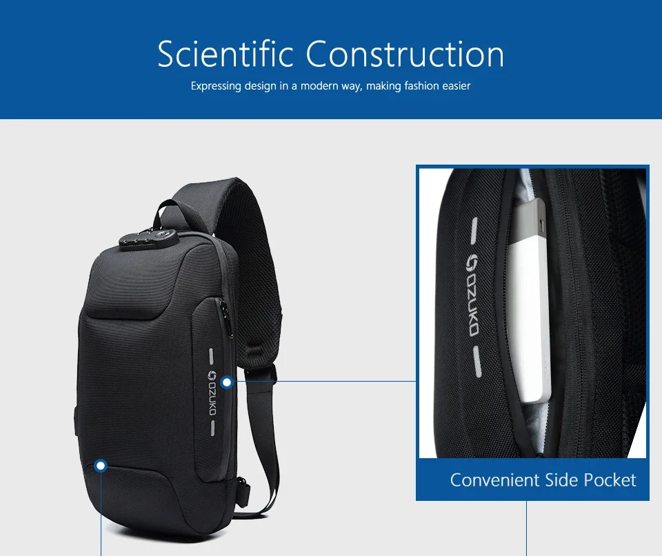 OZUKO 2026 Men's Cross Body Bag Anti-theft Shoulder Messenger Bags Male Waterproof Short Trip Chest Bag Pack