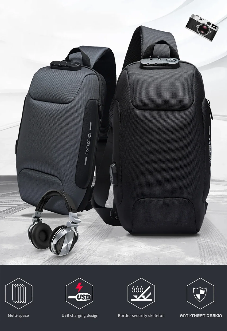 OZUKO 2026 Men's Cross Body Bag Anti-theft Shoulder Messenger Bags Male Waterproof Short Trip Chest Bag Pack