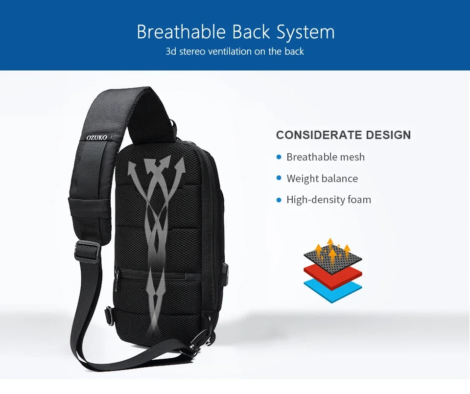 OZUKO 2026 Men's Cross Body Bag Anti-theft Shoulder Messenger Bags Male Waterproof Short Trip Chest Bag Pack