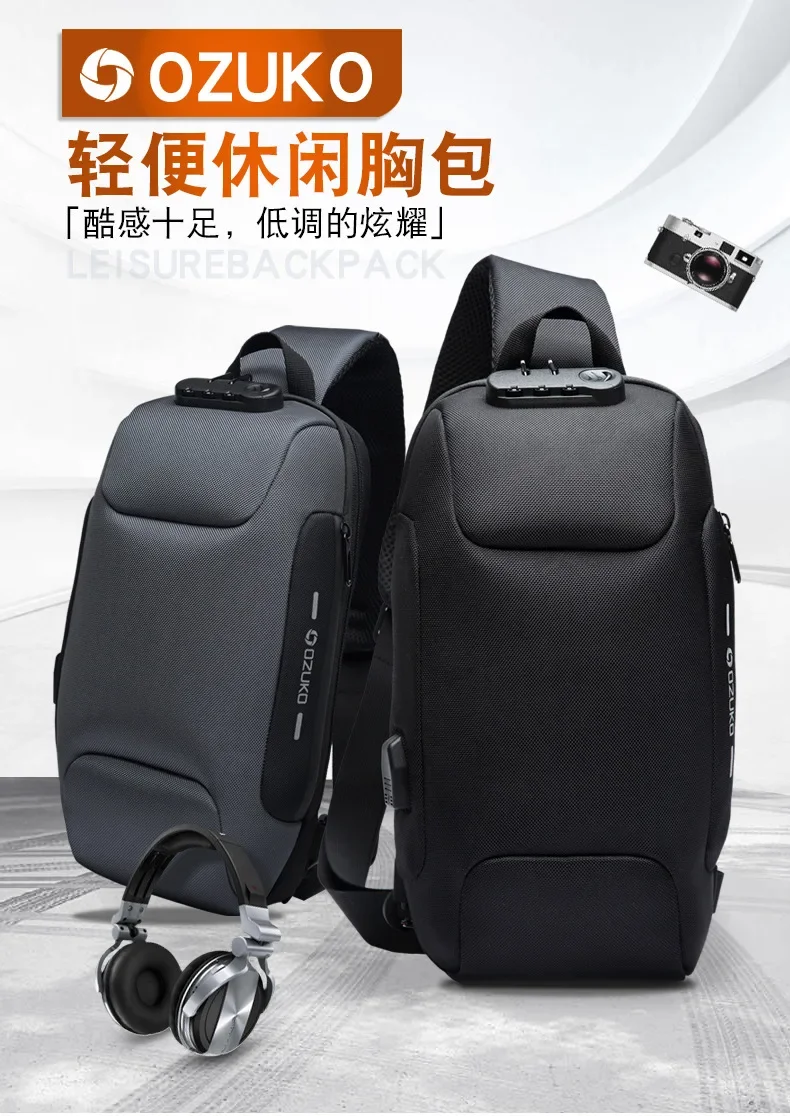 OZUKO 2026 Men's Cross Body Bag Anti-theft Shoulder Messenger Bags Male Waterproof Short Trip Chest Bag Pack