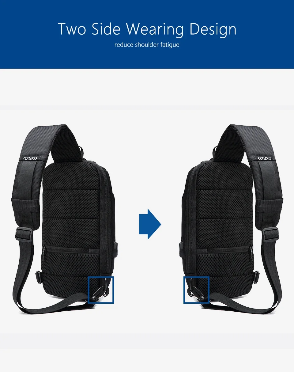 OZUKO 2026 Men's Cross Body Bag Anti-theft Shoulder Messenger Bags Male Waterproof Short Trip Chest Bag Pack