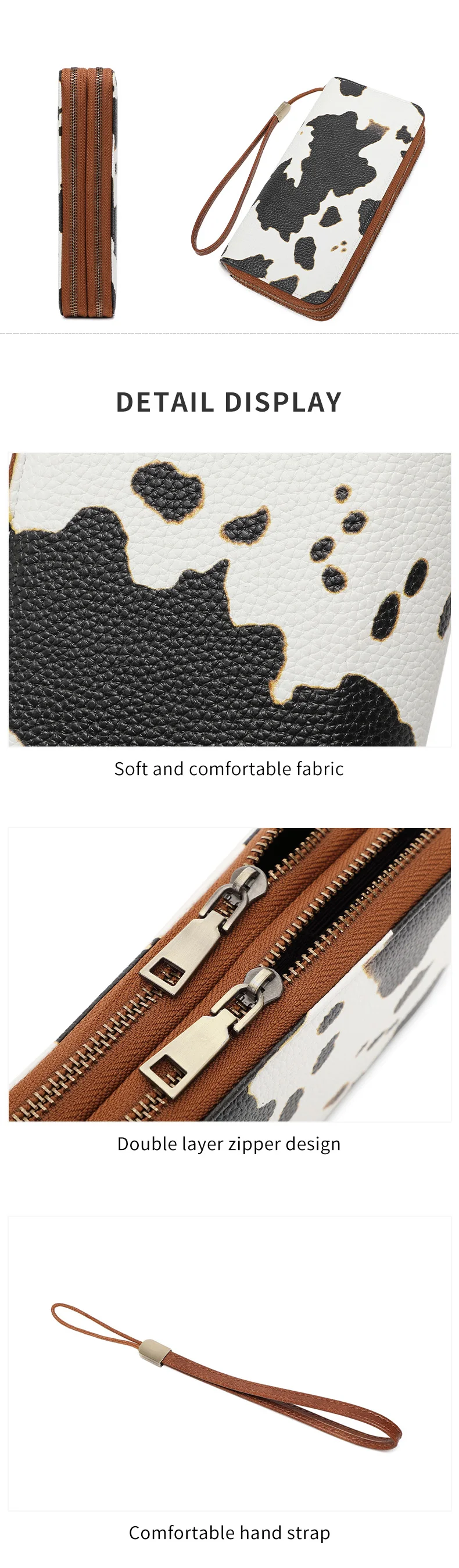 MIYIN Retro RFID Anti-theft Tri-fold Wallet Leopard Print Large Capacity Double Zipper Handbag Women's Clutch with Wrist Strap