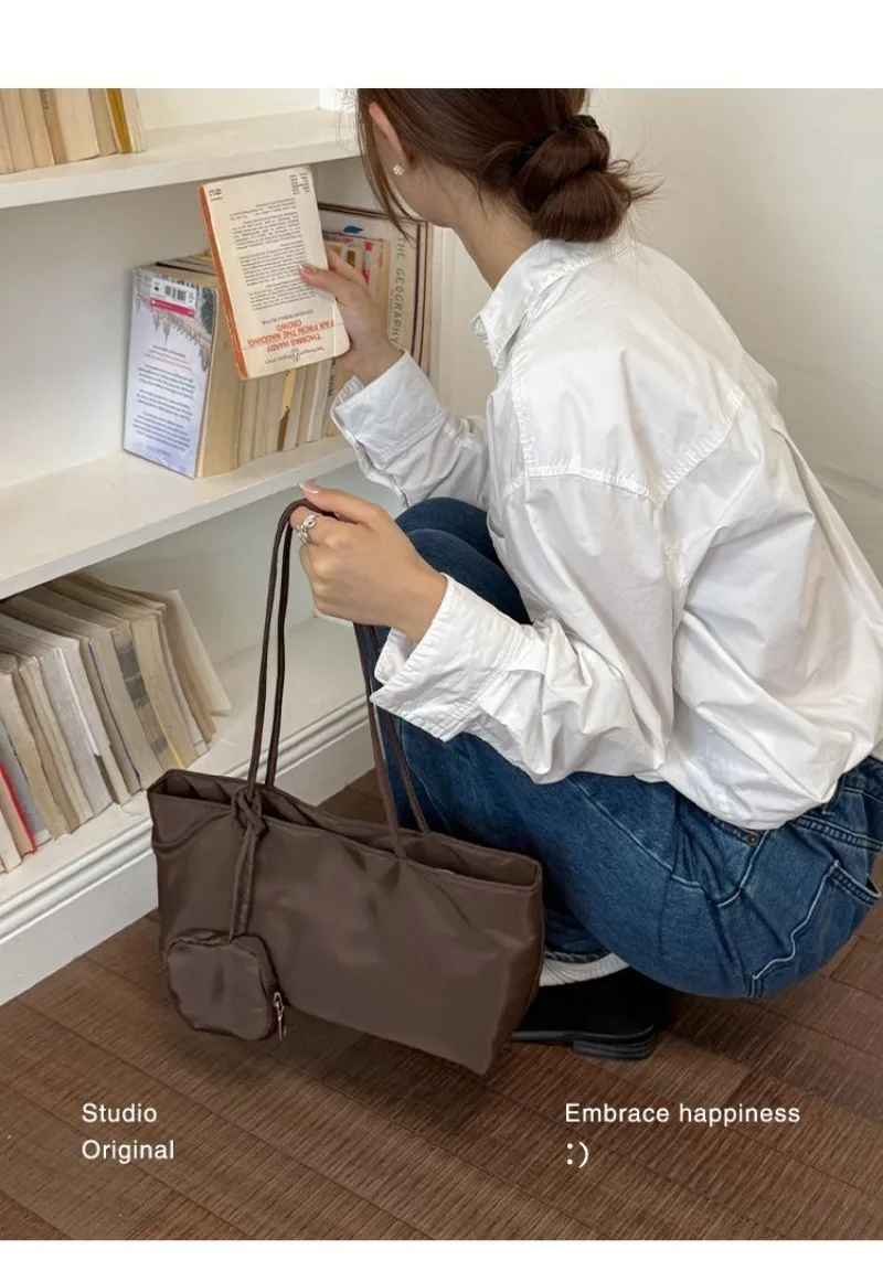 CEEKAY Women's Tote Bag Dark Soft PU Leather Large Shoulder Handbag Drawstring Detail with Mini Pouch Daily Casual Commute Style