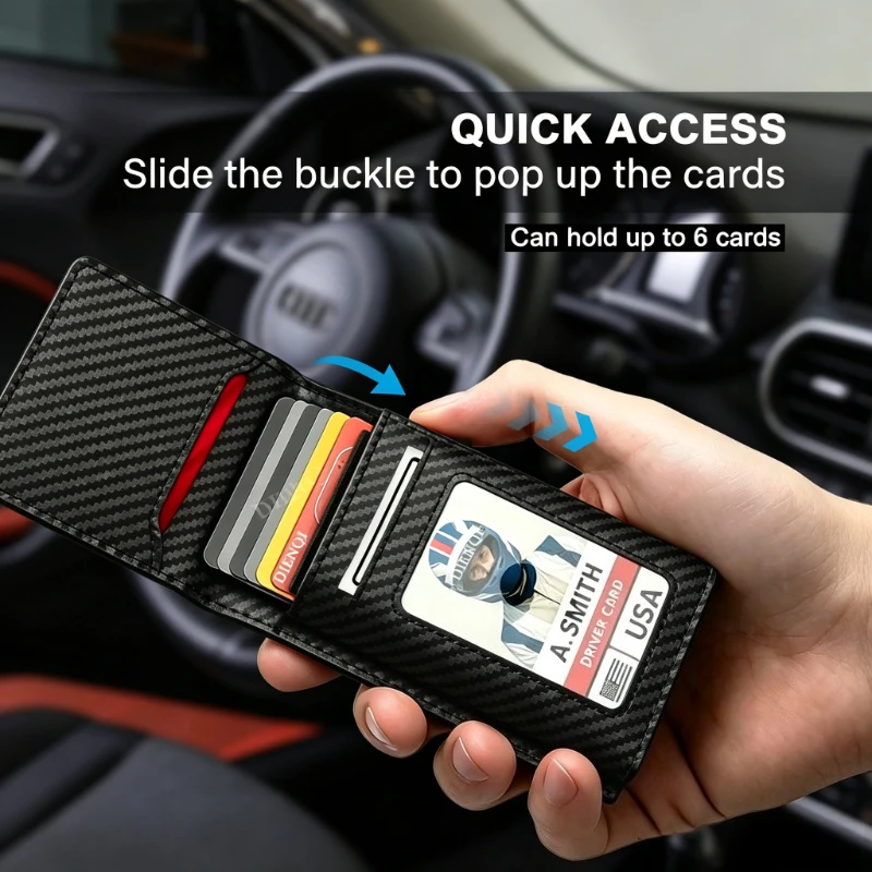 Men's RFID Blocking Wallet Slim Pop-Up Credit Card Holder Carbon Fiber Pattern Business Wallet Minimalist Card Wallet for Men